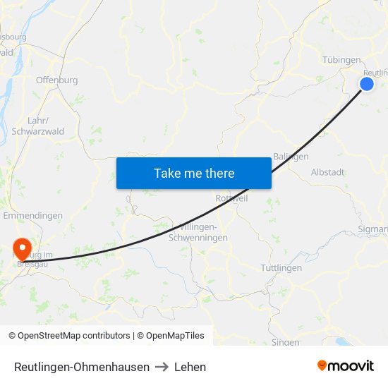 Reutlingen-Ohmenhausen to Lehen map