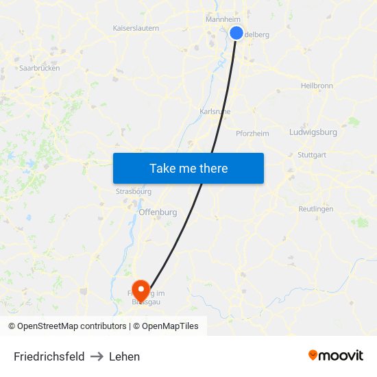 Friedrichsfeld to Lehen map