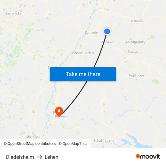 Diedelsheim to Lehen map