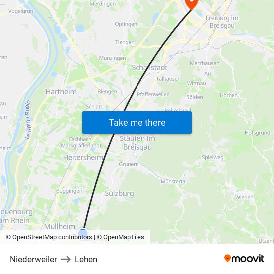 Niederweiler to Lehen map