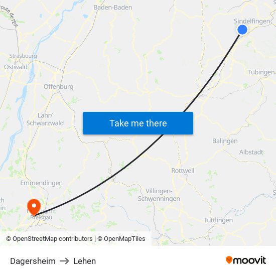 Dagersheim to Lehen map