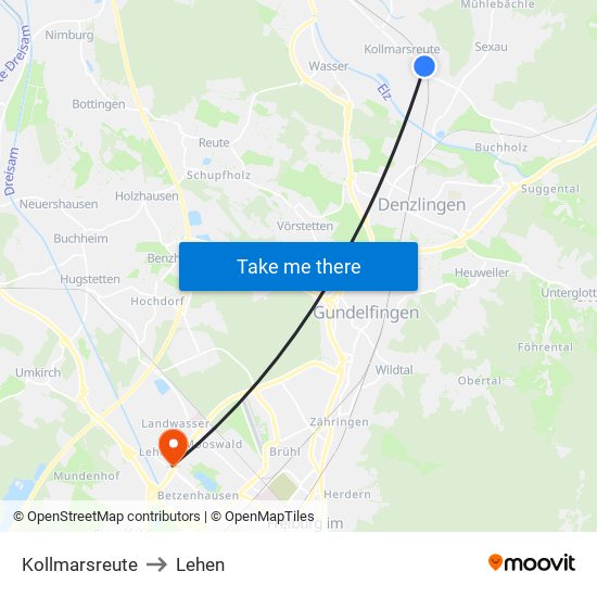 Kollmarsreute to Lehen map