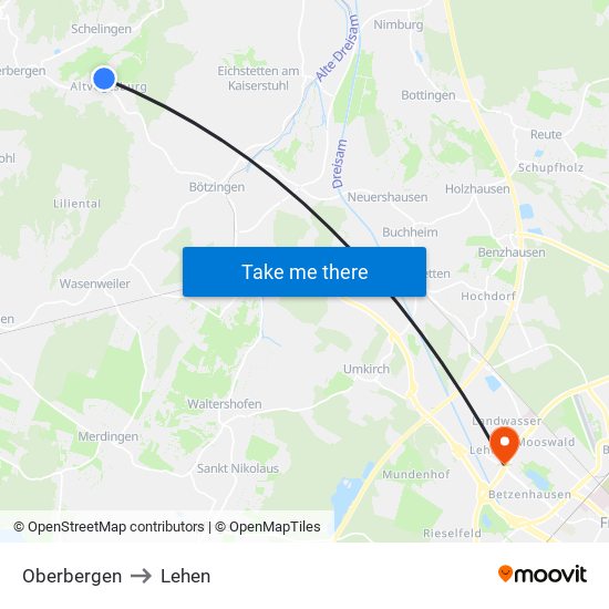 Oberbergen to Lehen map