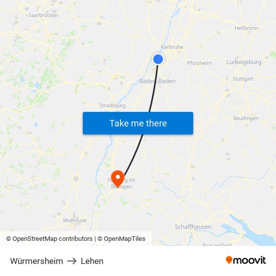 Würmersheim to Lehen map