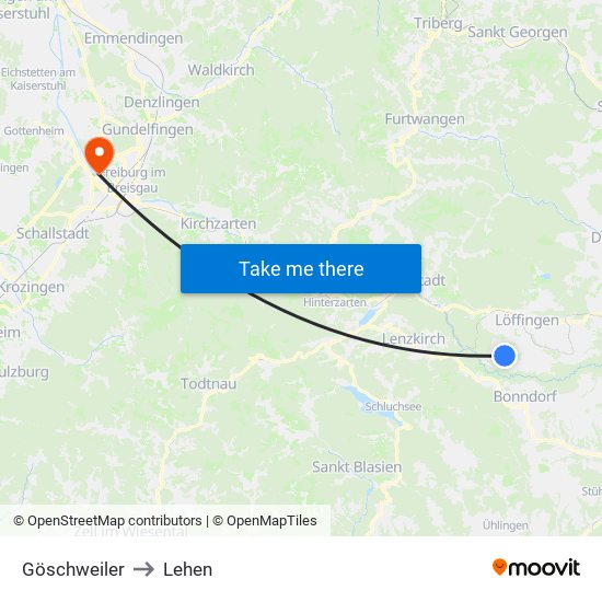 Göschweiler to Lehen map