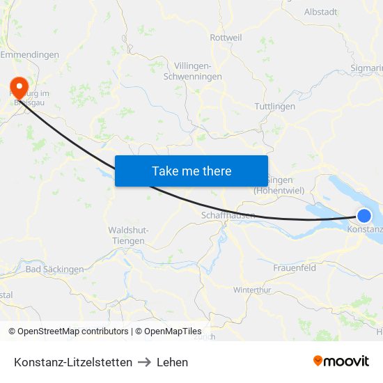 Konstanz-Litzelstetten to Lehen map