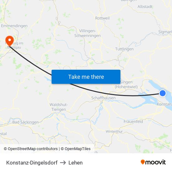 Konstanz-Dingelsdorf to Lehen map