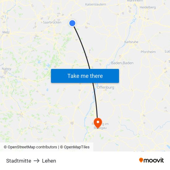 Stadtmitte to Lehen map