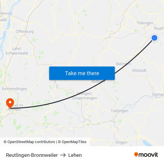 Reutlingen-Bronnweiler to Lehen map