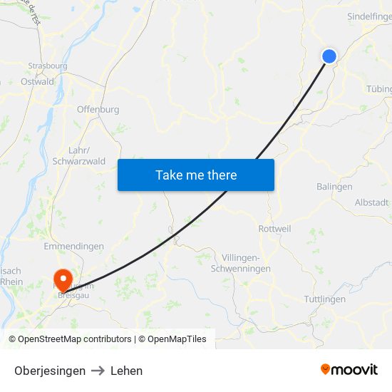 Oberjesingen to Lehen map