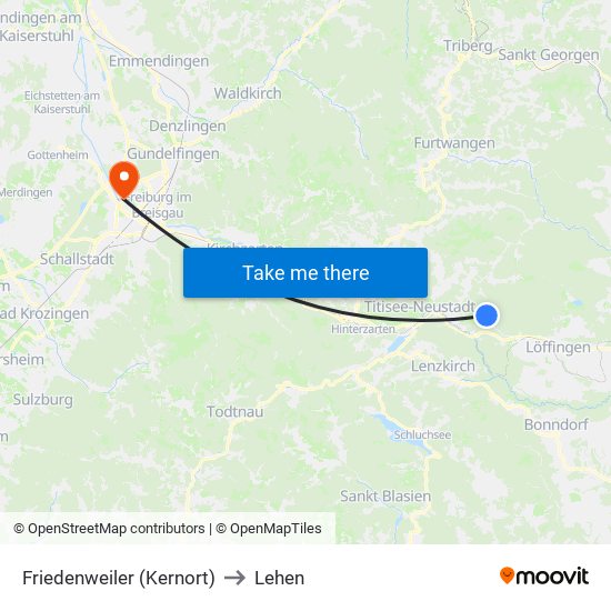 Friedenweiler (Kernort) to Lehen map