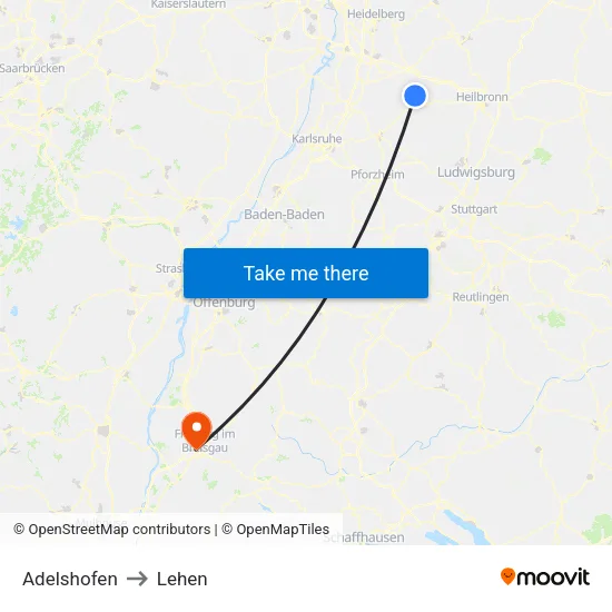 Adelshofen to Lehen map
