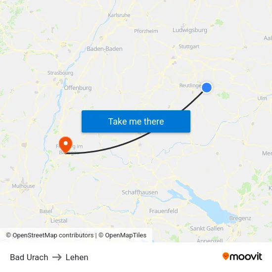 Bad Urach to Lehen map