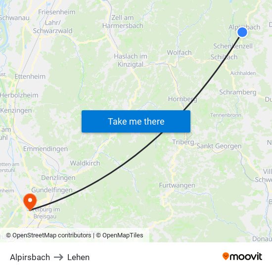 Alpirsbach to Lehen map