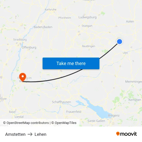 Amstetten to Lehen map