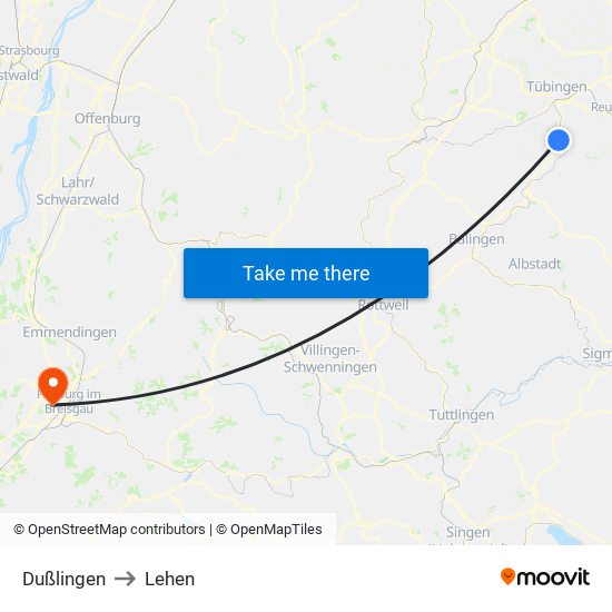 Dußlingen to Lehen map