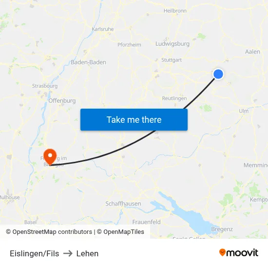 Eislingen/Fils to Lehen map