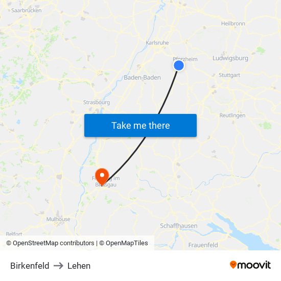 Birkenfeld to Lehen map