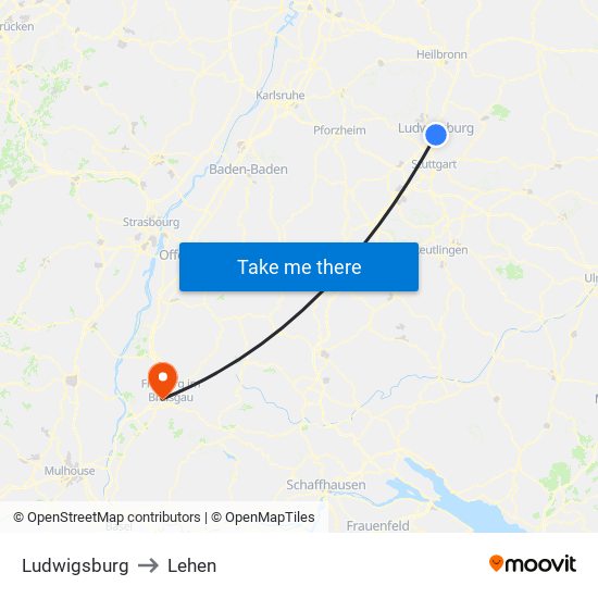 Ludwigsburg to Lehen map