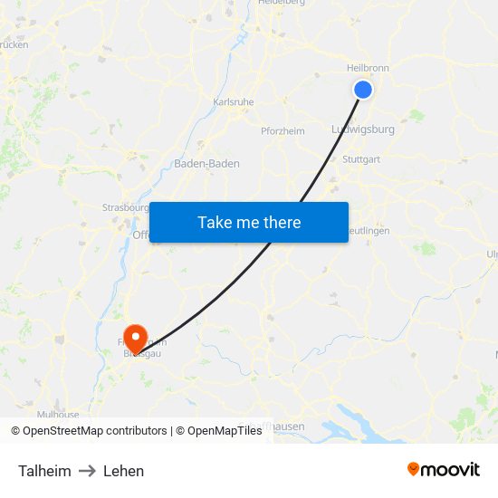Talheim to Lehen map
