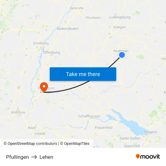 Pfullingen to Lehen map