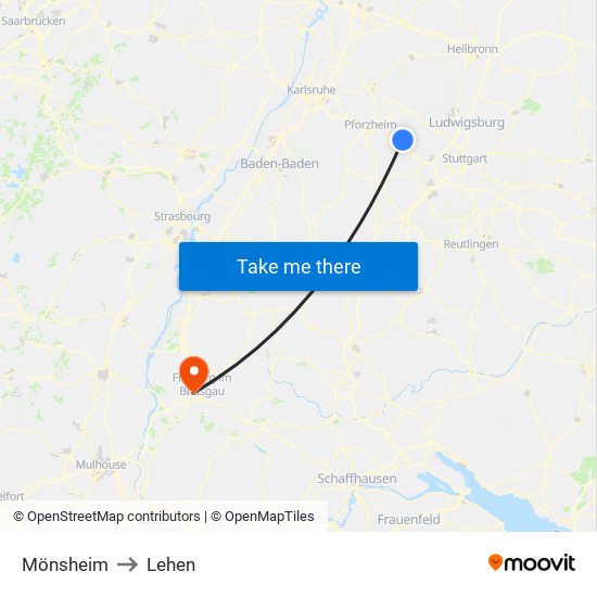 Mönsheim to Lehen map