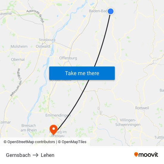 Gernsbach to Lehen map