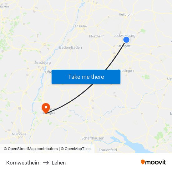 Kornwestheim to Lehen map