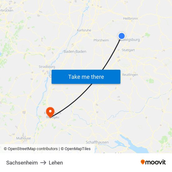 Sachsenheim to Lehen map