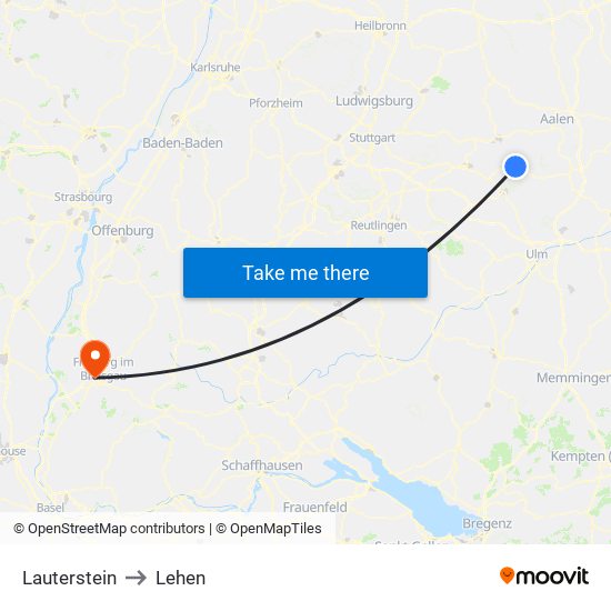 Lauterstein to Lehen map