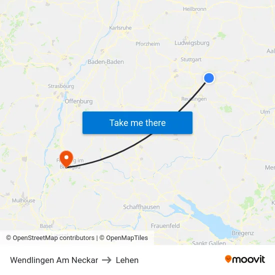Wendlingen Am Neckar to Lehen map