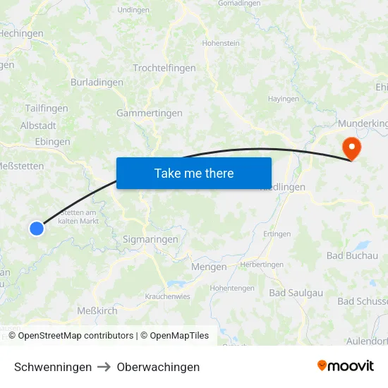 Schwenningen to Oberwachingen map
