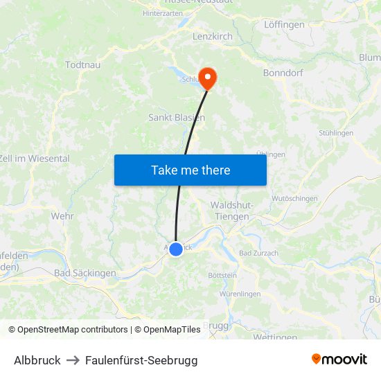 Albbruck to Faulenfürst-Seebrugg map