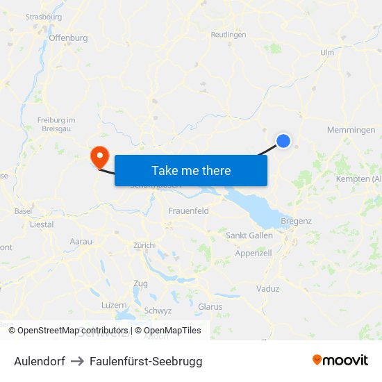 Aulendorf to Faulenfürst-Seebrugg map