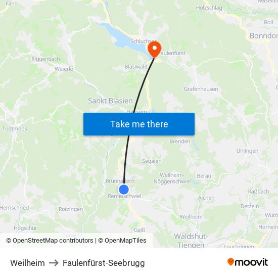 Weilheim to Faulenfürst-Seebrugg map
