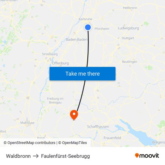 Waldbronn to Faulenfürst-Seebrugg map