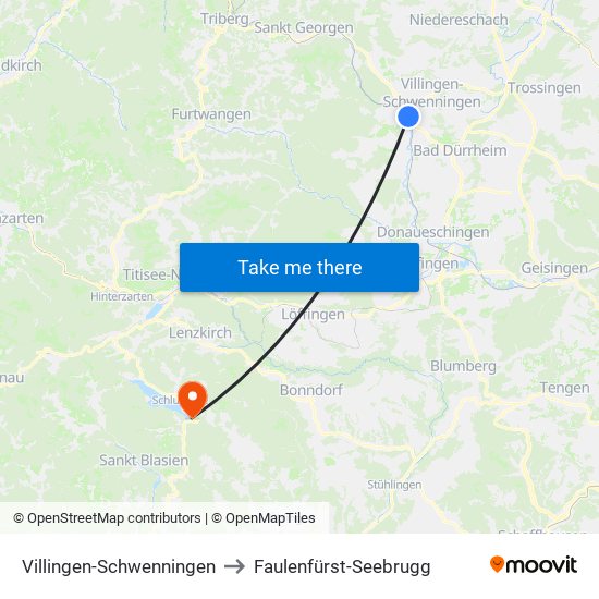 Villingen-Schwenningen to Faulenfürst-Seebrugg map