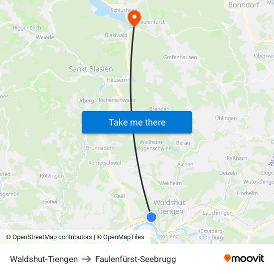 Waldshut-Tiengen to Faulenfürst-Seebrugg map