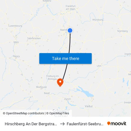 Hirschberg An Der Bergstraße to Faulenfürst-Seebrugg map