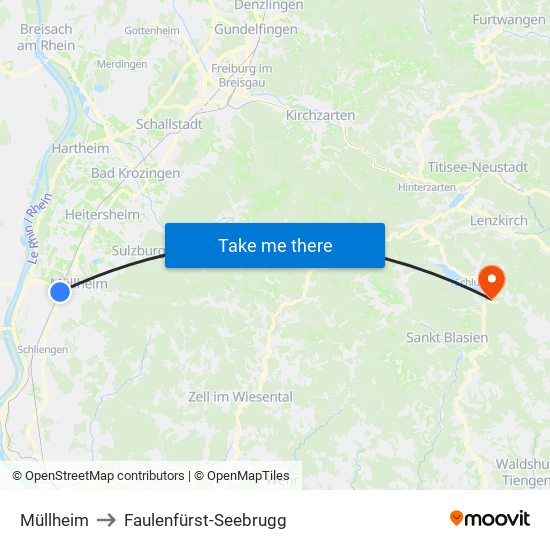 Müllheim to Faulenfürst-Seebrugg map