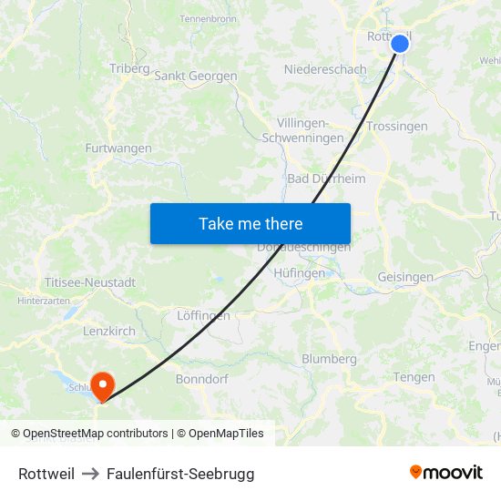 Rottweil to Faulenfürst-Seebrugg map