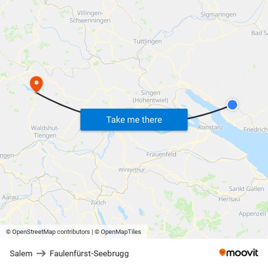 Salem to Faulenfürst-Seebrugg map