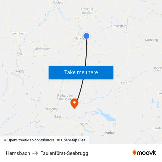 Hemsbach to Faulenfürst-Seebrugg map