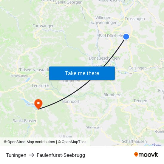 Tuningen to Faulenfürst-Seebrugg map