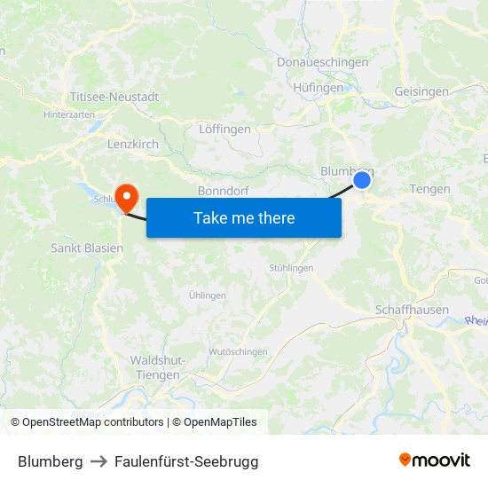 Blumberg to Faulenfürst-Seebrugg map