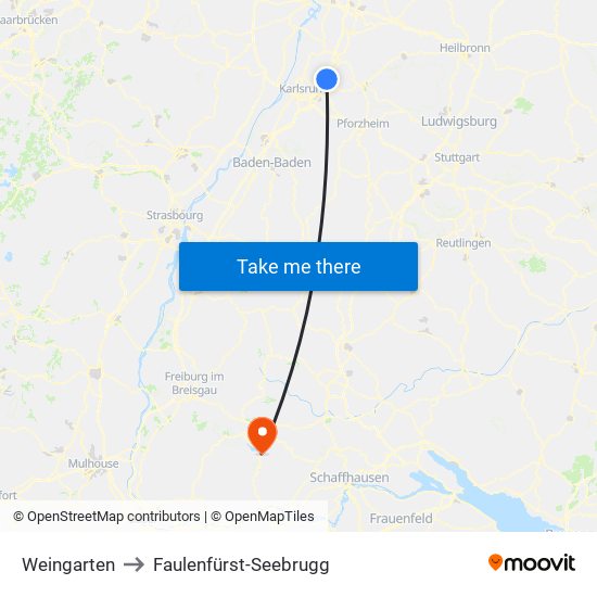 Weingarten to Faulenfürst-Seebrugg map