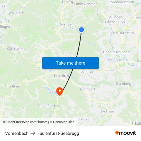 Vöhrenbach to Faulenfürst-Seebrugg map