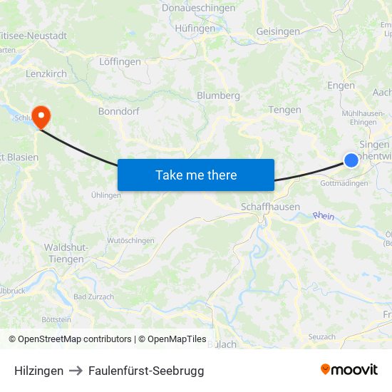 Hilzingen to Faulenfürst-Seebrugg map