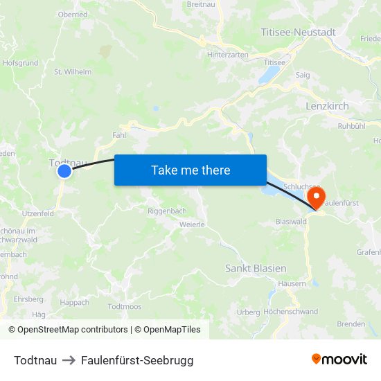 Todtnau to Faulenfürst-Seebrugg map