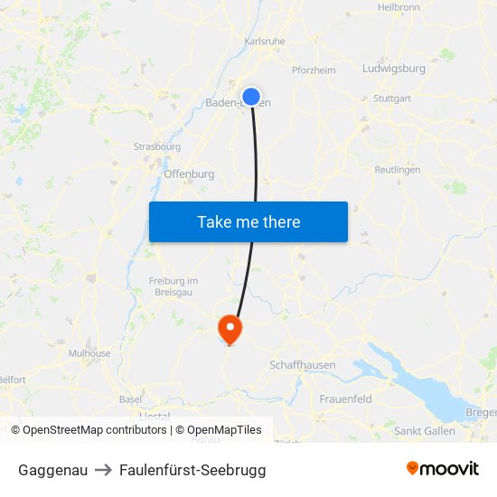 Gaggenau to Faulenfürst-Seebrugg map